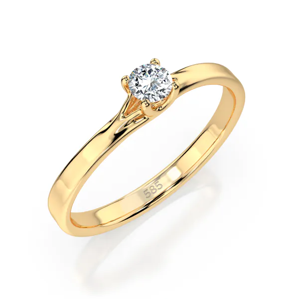 0,1 Karat Diamant Verlobungsring, Gelbgold 585 / 14K, Weite 54 mm, Gewicht ca. 1.3 g.