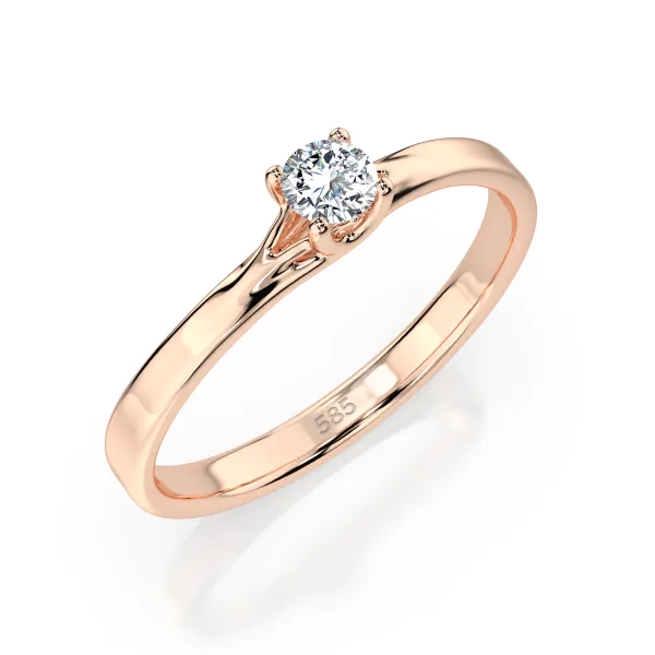 0,1 Karat Diamant Verlobungsring, Rotgold 585 / 14K, Weite 54 mm, Gewicht ca. 1.3 g.