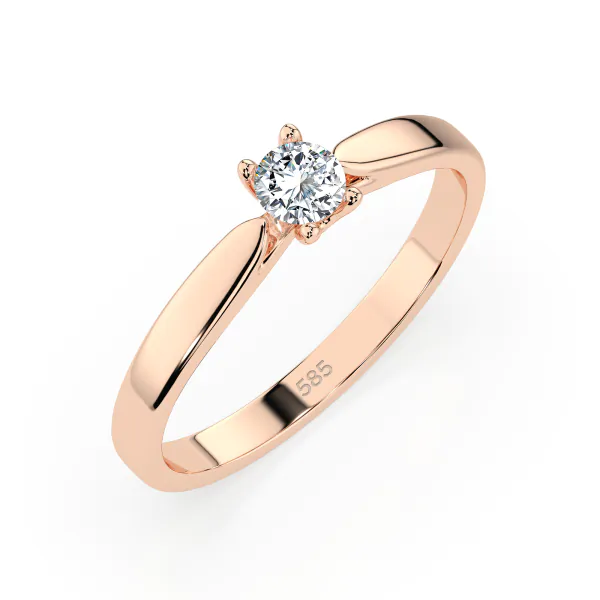 0,15 Karat Diamant Verlobungsring mit 1 Diamanten, Rotgold 585 / 14K, Weite 54 mm, Gewicht ca. 1.7 g.