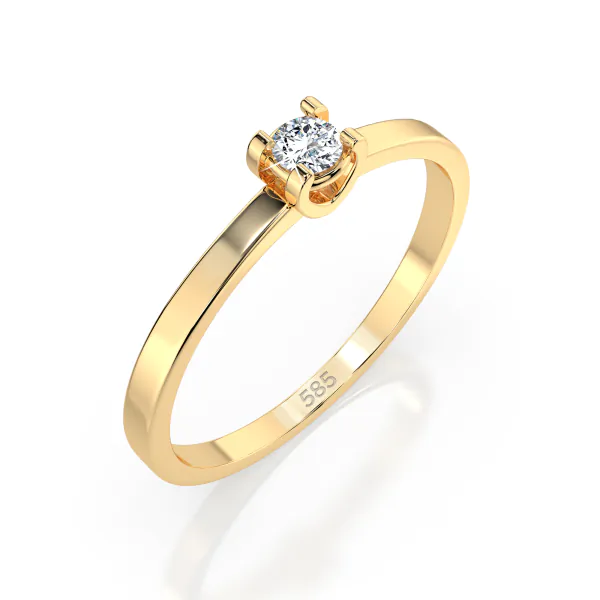 0,10 Karat Diamant Verlobungsring, Gelbgold 585 / 14K, Weite 59 mm, Gewicht ca. 1.3 g.