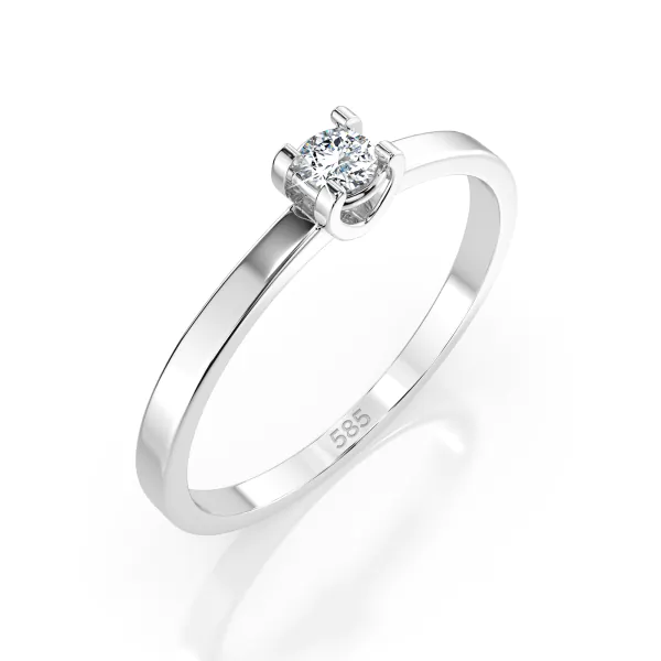 0,10 Karat Diamant Verlobungsring, Weißgold 585 / 14K, Weite 70 mm, Gewicht ca. 1.3 g.