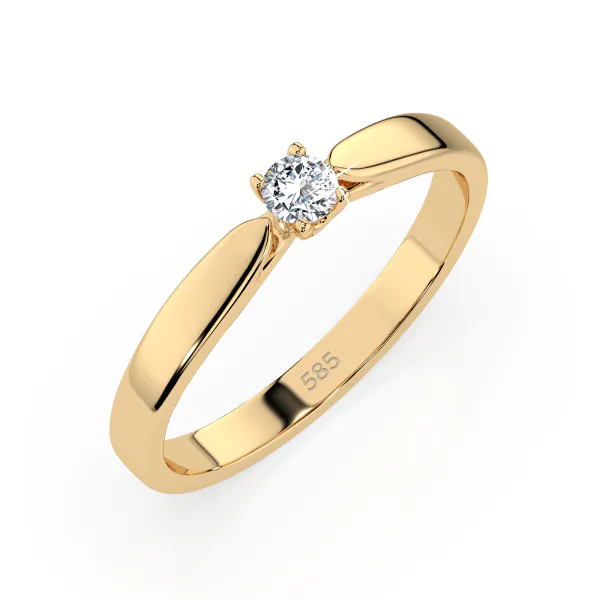 0,08 Karat Diamant Verlobungsring mit 1 Diamanten, Gelbgold 585 / 14K, Weite 49 mm, Gewicht ca. 1.9 g.