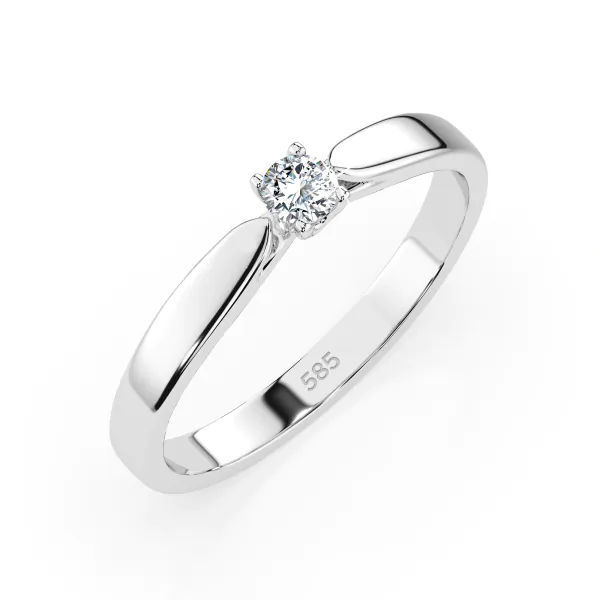 0,08 Karat Diamant Verlobungsring mit 1 Diamanten, Weißgold 585 / 14K, Weite 64 mm, Gewicht ca. 1.9 g.