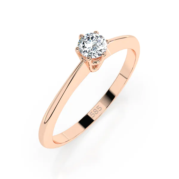 0,10 Karat Diamant Verlobungsring mit 1 Diamanten, Rotgold 585 / 14K, Weite 49 mm, Gewicht ca. 1.25 g.
