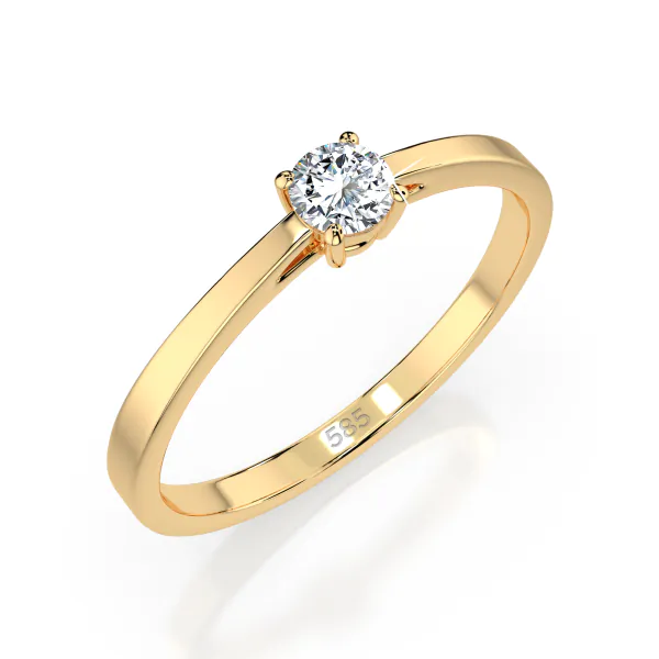 0,15 Karat Diamant Verlobungsring, Gelbgold 585 / 14K, Weite 49 mm, Gewicht ca. 1.4 g.