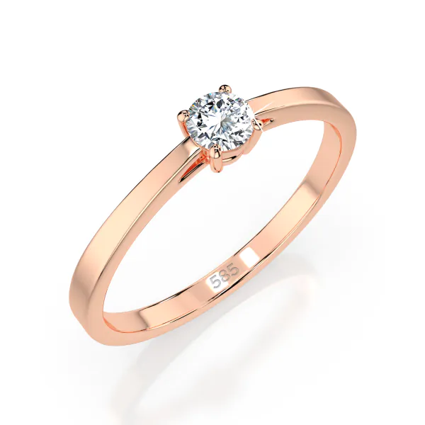 0,15 Karat Diamant Verlobungsring, Rotgold 585 / 14K, Weite 49 mm, Gewicht ca. 1.4 g.