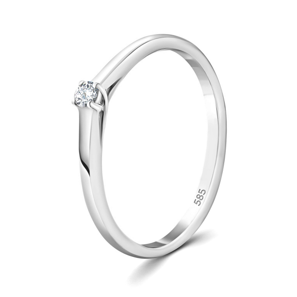 0,05 Karat Diamant Verlobungsring, Weißgold 585 / 14K, Weite 58 mm, Gewicht ca. 1.9 g.
