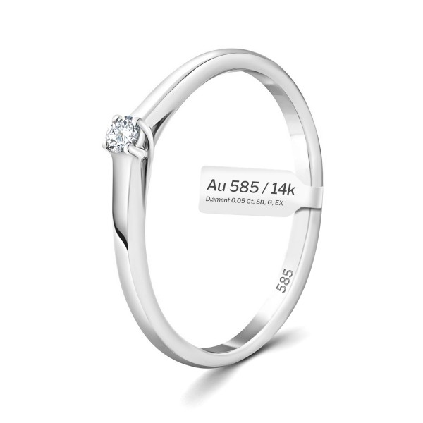 0,05 Karat Diamant Verlobungsring, Weißgold 585 / 14K, Weite 51 mm, Gewicht ca. 1.9 g.