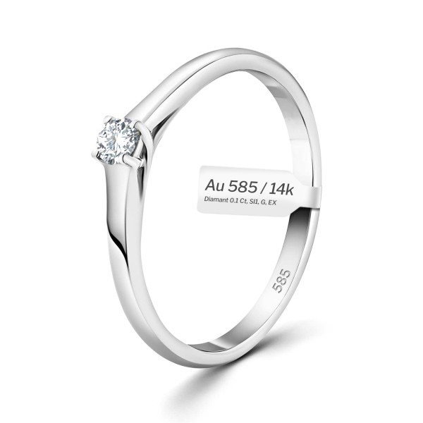 0,10 Karat Diamant Verlobungsring, Weißgold 585 / 14K, Breite 2 mm, Weite 51 mm, Gewicht ca. 2.2 g.