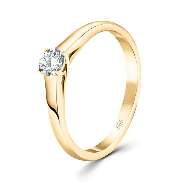 0,20 Karat Diamant Verlobungsring, Gelbgold 585 / 14K, Breite 2,3 mm, Weite 53 mm, Gewicht ca. 2.5 g.