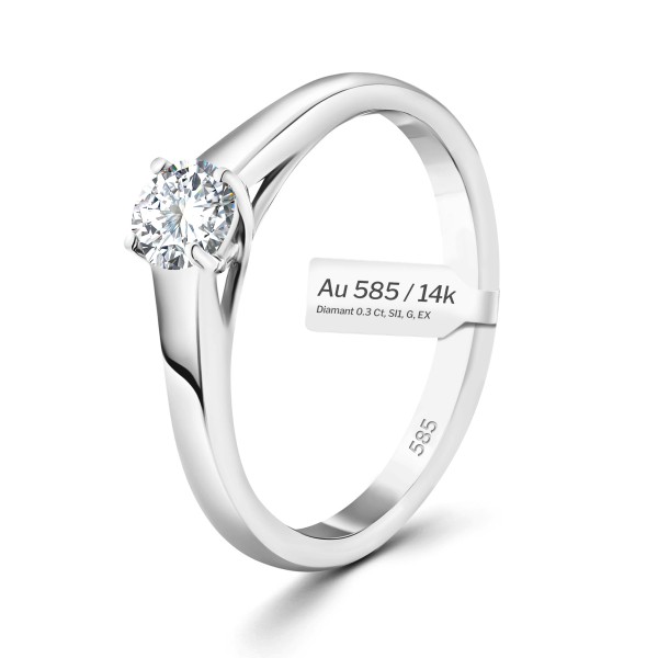 0,30 Karat Diamant Verlobungsring mit GIA Zertifikat, Weißgold 585 / 14K, Breite 1,7 mm,Weite 58 mm, Gewicht ca. 2.6 g.