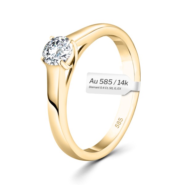 0,40 Karat Diamant Verlobungsring mit GIA Zertifikat, Gelbgold 585 / 14K, Breite 1,7 mm,Weite 55 mm, Gewicht ca. 2.6 g.