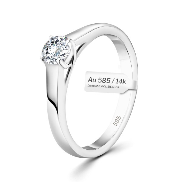 0,40 Karat Diamant Verlobungsring mit GIA Zertifikat, Weißgold 585 / 14K, Breite 1,7 mm,Weite 56 mm, Gewicht ca. 2.6 g.