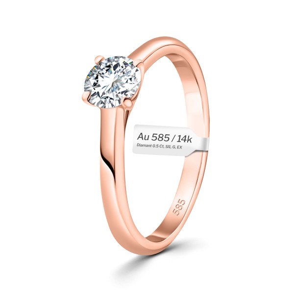 0,70 Karat Diamant Ring mit GIA Zertifikat, Rotgold 585 / 14K, Breite 1,7 mm,Weite 55 mm, Gewicht ca. 2.9 g.