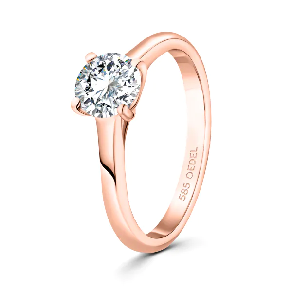 0,90 Karat Diamant Ring mit GIA Zertifikat, Rotgold 585 / 14K, Breite 1,7 mm,Weite 55 mm, Gewicht ca. 3 g.