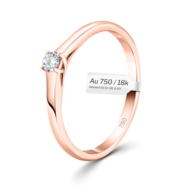 0,10 Karat Diamant Verlobungsring, Rotgold 750 / 18K, Breite 2 mm, Weite 54 mm, Gewicht ca. 1.97 g.