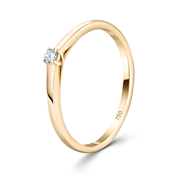 0,05 Karat Diamant Verlobungsring, Gelbgold 750 / 18K, Weite 53 mm, Gewicht ca. 1.86 g.