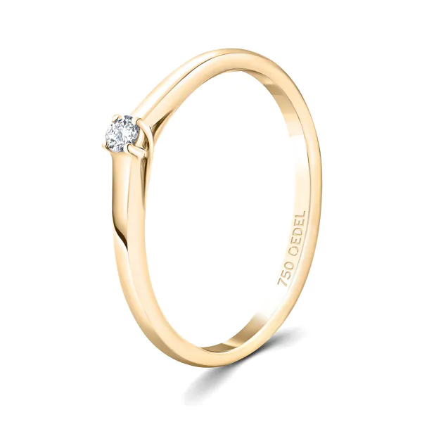 0,05 Karat Diamant Verlobungsring, Gelbgold 750 / 18K, Weite 56 mm, Gewicht ca. 1.86 g.