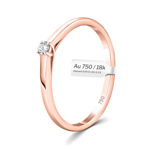 0,05 Karat Diamant Verlobungsring, Rotgold 750 / 18K, Weite 53 mm, Gewicht ca. 1.48 g.