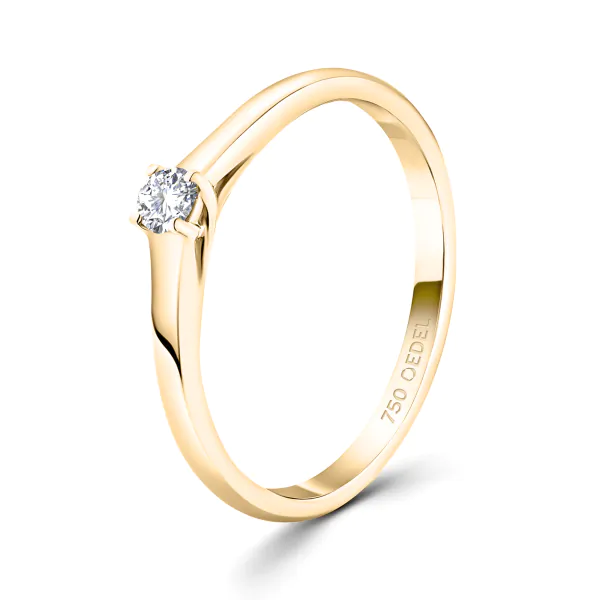 0,10 Karat Diamant Verlobungsring, Gelbgold 750 / 18K, Breite 2 mm, Weite 56 mm, Gewicht ca. 2.03 g.