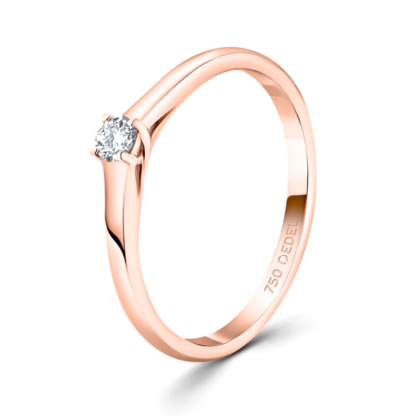 0,10 Karat Diamant Verlobungsring, Rotgold 750 / 18K, Breite 2 mm, Weite 52 mm, Gewicht ca. 1.97 g.