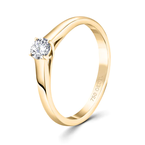 0,20 Karat Diamant Verlobungsring, Gelbgold 750 / 18K, Breite 2,3 mm, Weite 51mm, Gewicht ca. 2.46 g.