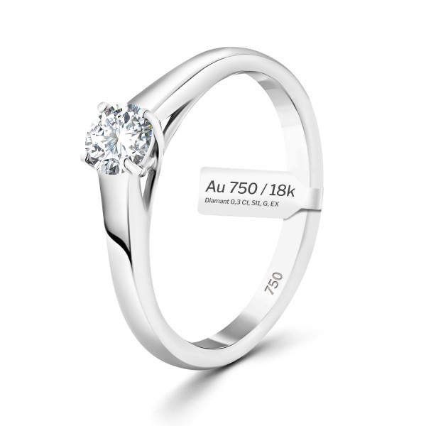 0,30 Karat Diamant Verlobungsring mit GIA Zertifikat, Weißgold 750 / 18K, Breite 1,7 mm,Weite 53 mm, Gewicht ca. 2.84 g.