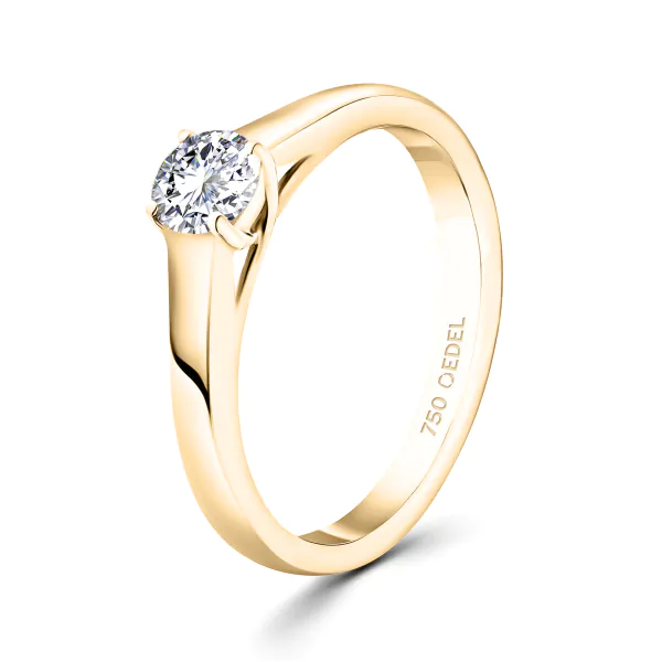 0,40 Karat Diamant Verlobungsring mit GIA Zertifikat, Gelbgold 750 / 18K, Breite 1,7 mm,Weite 58 mm, Gewicht ca. 3.41 g.