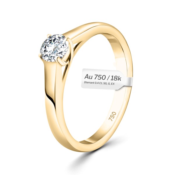 0,40 Karat Diamant Verlobungsring mit GIA Zertifikat, Gelbgold 750 / 18K, Breite 1,7 mm,Weite 49 mm, Gewicht ca. 3.41 g.