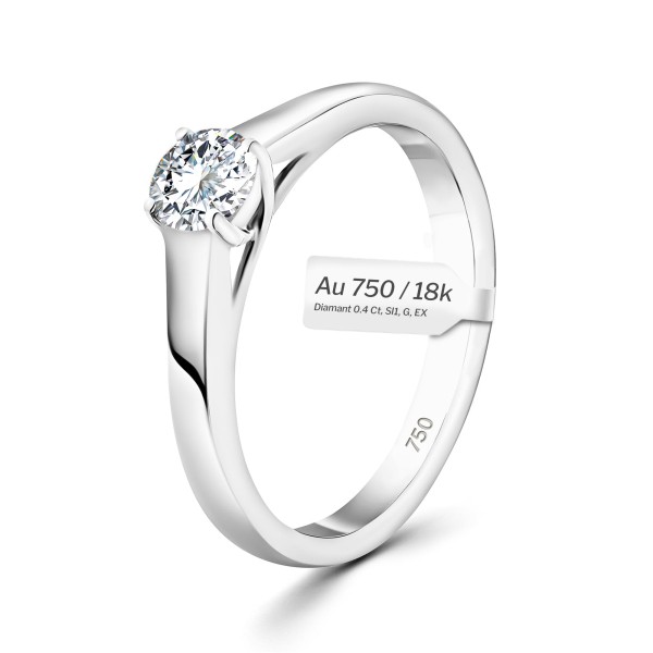 0,40 Karat Diamant Verlobungsring mit GIA Zertifikat, Weißgold 750 / 18K, Breite 1,7 mm,Weite 49 mm, Gewicht ca. 3.41 g.