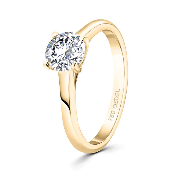 0,90 Karat Diamant Ring mit GIA Zertifikat, Gelbgold 750 / 18K, Breite 1,7 mm,Weite 51 mm, Gewicht ca. 3.41 g.
