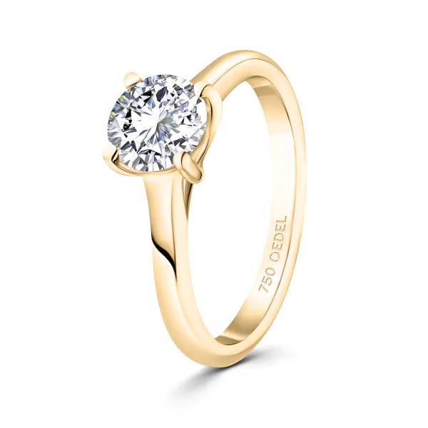 1 Karat Diamant Ring mit GIA Zertifikat, Gelbgold 750 / 18K, Breite 1,7 mm,Weite 55 mm, Gewicht ca. 3.41 g.