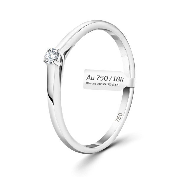 0,05 Karat Diamant Verlobungsring, Weißgold 750 / 18K, Weite 55 mm, Gewicht ca. 1.48 g.