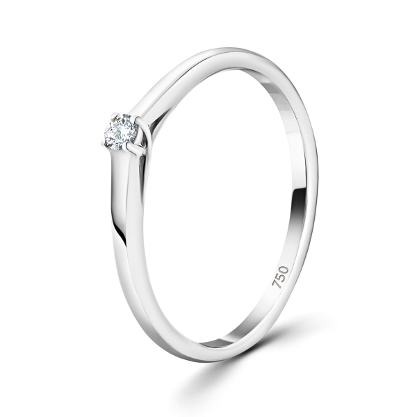 0,05 Karat Diamant Verlobungsring, Weißgold 750 / 18K, Weite 53 mm, Gewicht ca. 1.48 g.
