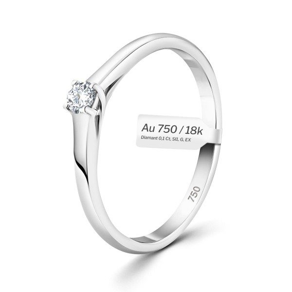 0,10 Karat Diamant Verlobungsring, Weißgold 750 / 18K, Breite 2 mm, Weite 58 mm, Gewicht ca. 1.97 g.