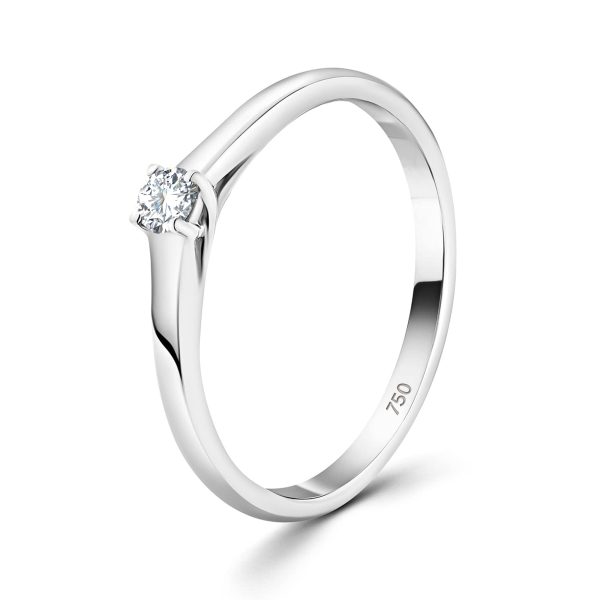 0,10 Karat Diamant Verlobungsring, Weißgold 750 / 18K, Breite 2 mm, Weite 52 mm, Gewicht ca. 1.97 g.