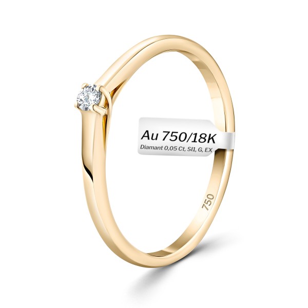 0,05 Karat Diamant Verlobungsring, Gelbgold 750 / 18K, Weite 55 mm, Gewicht ca. 1.86 g.