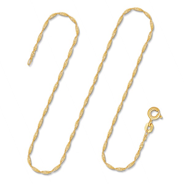 Goldkette als Singapurkette in Gelbgold 585 / 14K, 34 cm lang, 1,2 mm breit, Gewicht ca. 1 g.