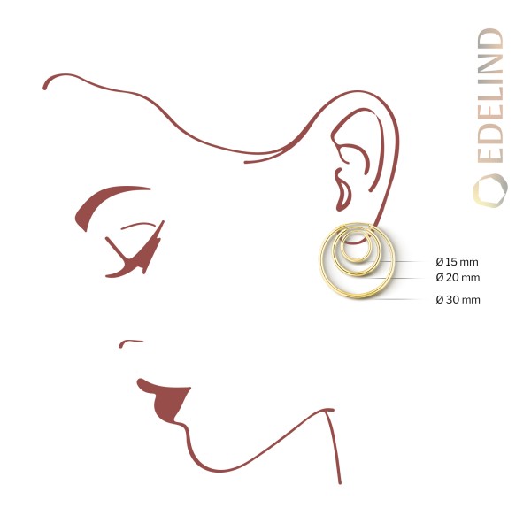 Ohrringe, Creolen, Gelbgold 585 / 14K, Außendurchmesser 15 mm, Breite 1.3 mm, Gewicht ca. 0.4 g