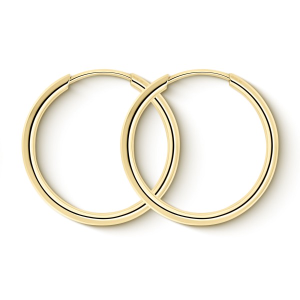 Ohrringe, Creolen, Gelbgold 585 / 14K, Außendurchmesser 25 mm, Breite 1.5 mm, Gewicht ca. 0.9 g