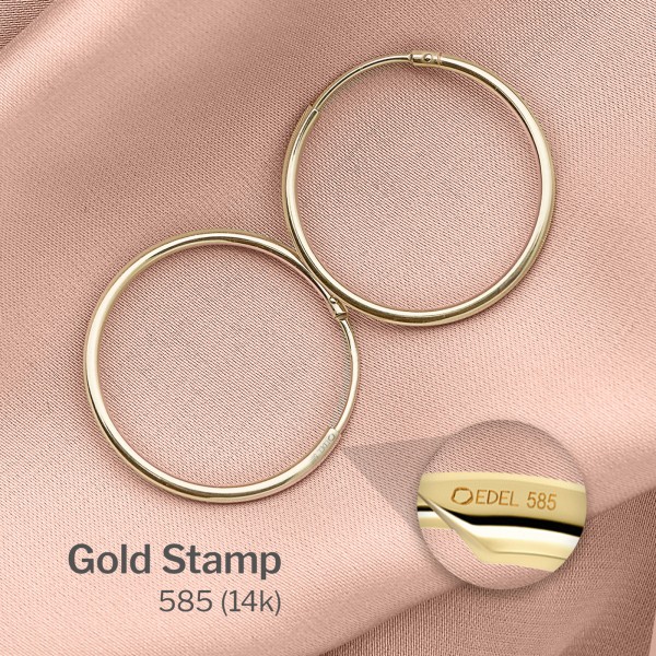 Ohrringe, Creolen, Gelbgold 585 / 14K, Außendurchmesser 25 mm, Breite 1.5 mm, Gewicht ca. 0.9 g