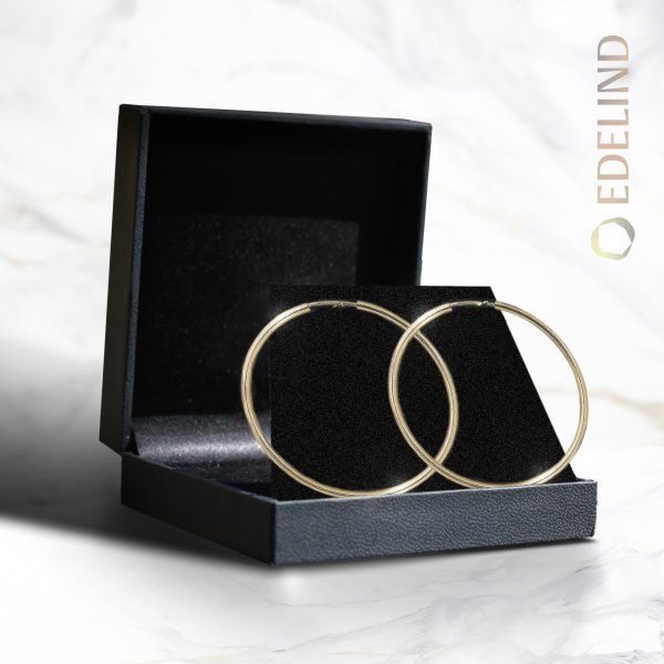 Ohrringe, Creolen, Gelbgold 585 / 14K, Außendurchmesser 50 mm, Breite 2 mm, Gewicht ca. 2.1 g