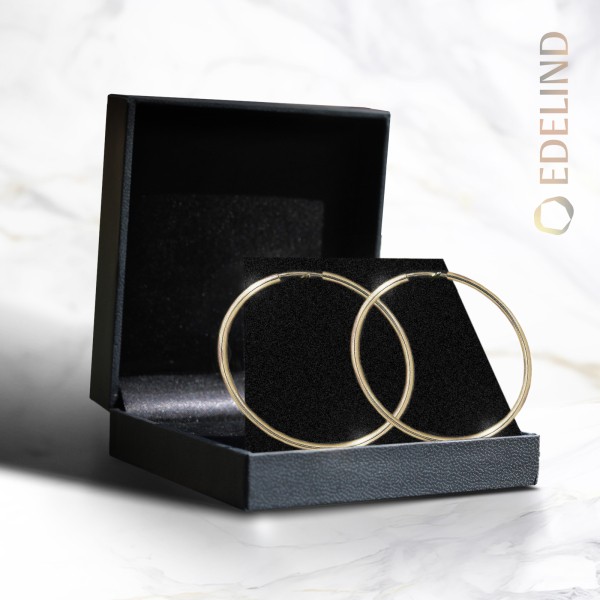 Ohrringe, Creolen, Gelbgold 750 / 18K, Außendurchmesser 50 mm, Breite 2 mm, Gewicht ca. 2.3 g