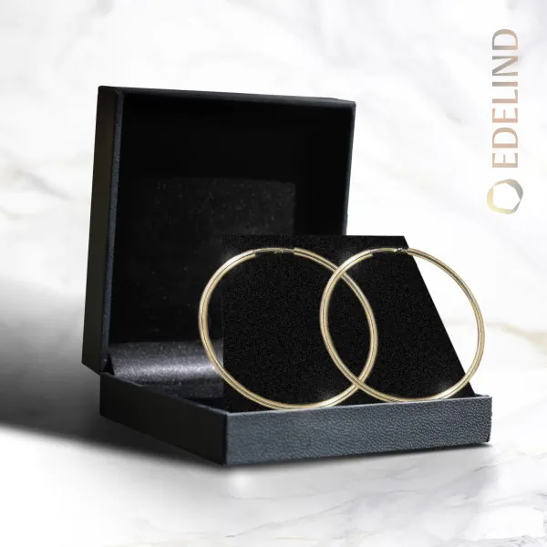EDELIND Ohrringe, Creolen, Gelbgold 375 / 9K, Außendurchmesser 50 mm, Breite 2 mm, Gewicht ca. 1.7 g