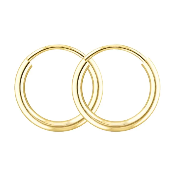 Ohrringe, Creolen, Gelbgold 585 / 14K, Außendurchmesser 13 mm, Breite 2 mm, Gewicht ca. 0.5 g