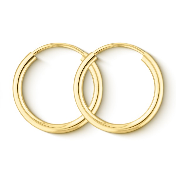 Ohrringe, Creolen, Gelbgold 375 / 9K, Außendurchmesser 15 mm, Breite 2 mm, Gewicht ca. 0.4 g.