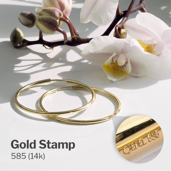 Ohrringe, Creolen, Gelbgold 585 / 14K, Außendurchmesser 15 mm, Breite 2 mm, Gewicht ca. 0.5 g