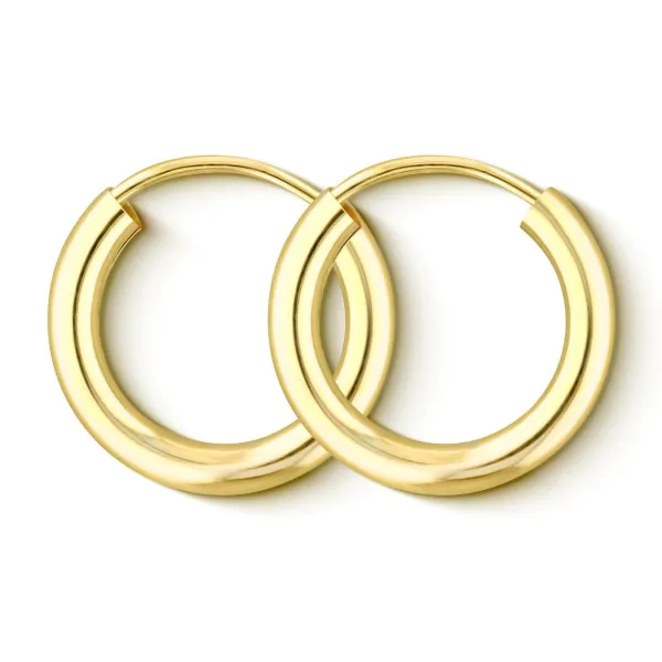 Ohrringe, Creolen, Gelbgold 750 / 18K, Außendurchmesser 15 mm, Breite 2.5 mm, Gewicht ca. 1 g