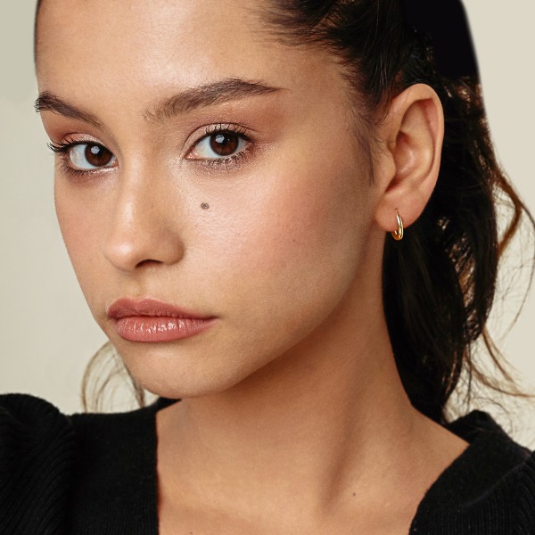 Ohrringe, Creolen, Gelbgold 585 / 14K, Außendurchmesser 15 mm, Breite 2.5 mm, Gewicht ca. 0.8 g