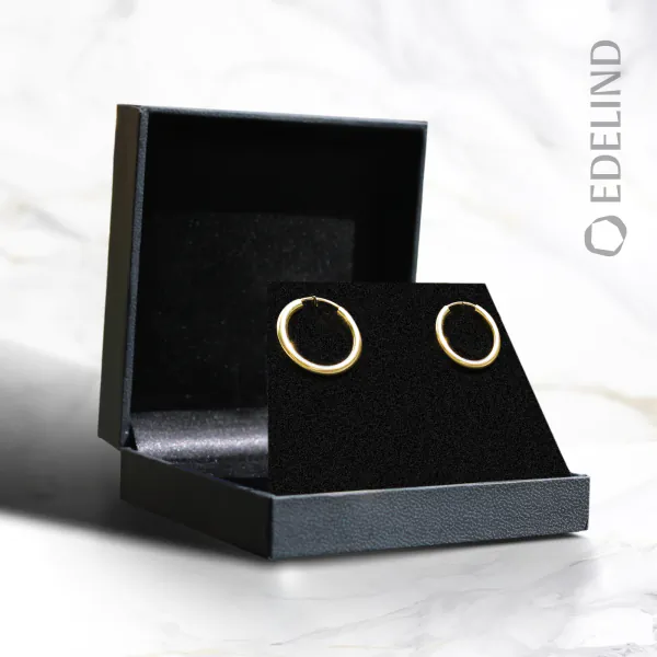 Ohrringe, Creolen, Gelbgold 750 / 18K, Außendurchmesser 20 mm, Breite 2.5 mm, Gewicht ca. 1.2 g